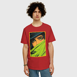 Футболка оверсайз мужская Зелёные глаза: пленительный взгляд в стиле поп-арт, цвет: красный — фото 2