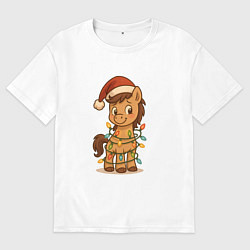 Мужская футболка оверсайз Лошадка в гирлянде