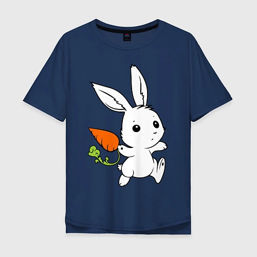 Мужская футболка оверсайз Зайка с морковкой / Тёмно-синий – фото 1