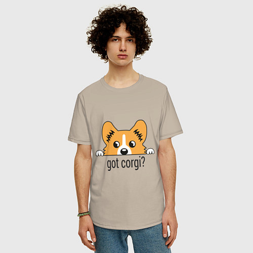 Мужская футболка оверсайз Got Corgi / Миндальный – фото 3