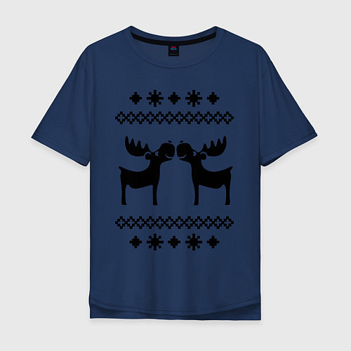 Мужская футболка оверсайз Узор с оленями / Тёмно-синий – фото 1