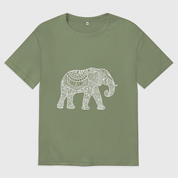 Футболка оверсайз мужская Расписной слон, цвет: авокадо