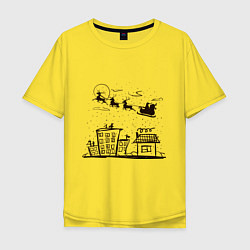 Футболка оверсайз мужская Санта над городом, цвет: желтый