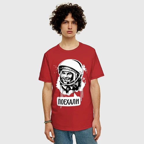Мужская футболка оверсайз Гагарин: поехали / Красный – фото 3
