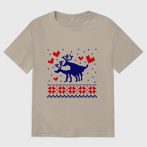 Мужская футболка оверсайз Любовь оленей / Миндальный – фото 1