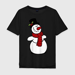 Футболка оверсайз мужская Весёлый снеговик, цвет: черный