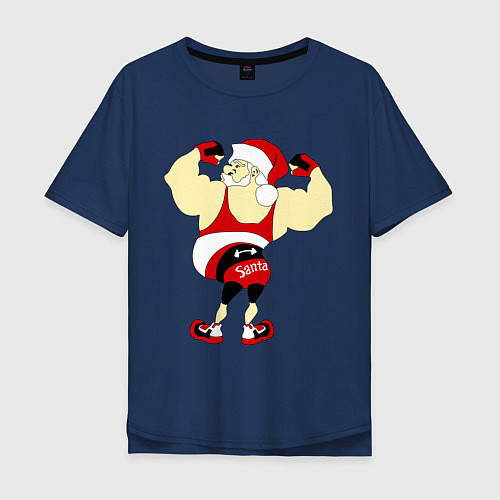 Мужская футболка оверсайз Санта бодибилдер / Тёмно-синий – фото 1