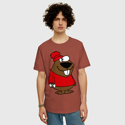 Мужская футболка оверсайз Бобер / Кирпичный – фото 3