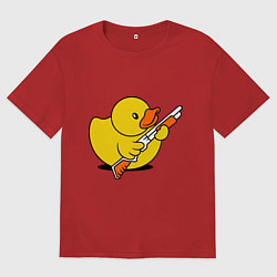 Футболка оверсайз мужская Утенок с ружъем, цвет: красный