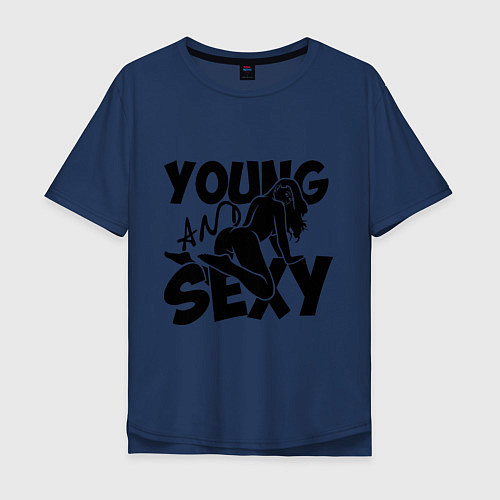 Мужская футболка оверсайз Young & Sexy / Тёмно-синий – фото 1