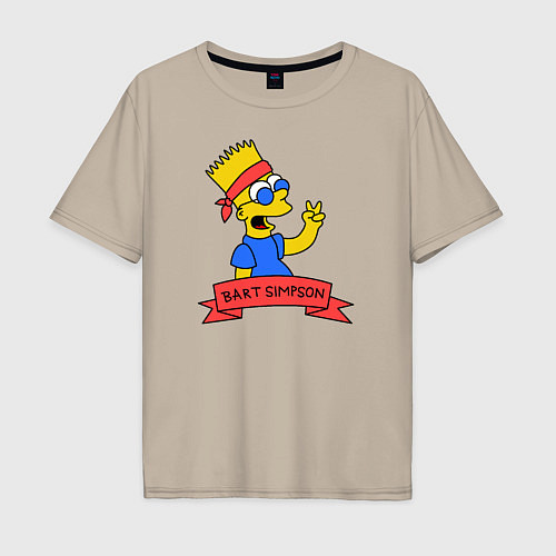 Мужская футболка оверсайз Bart Simpson: Peace / Миндальный – фото 1