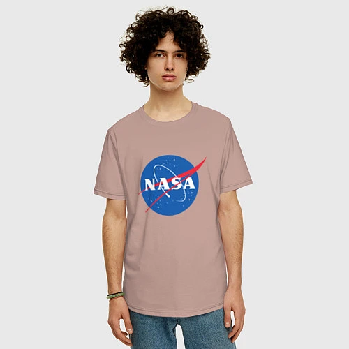Мужская футболка оверсайз NASA: Logo / Пыльно-розовый – фото 3