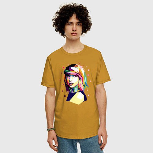 Мужская футболка оверсайз Taylor Swift Art / Горчичный – фото 3