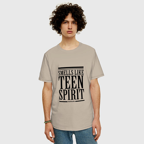 Мужская футболка оверсайз Smells like teen spirit / Миндальный – фото 3