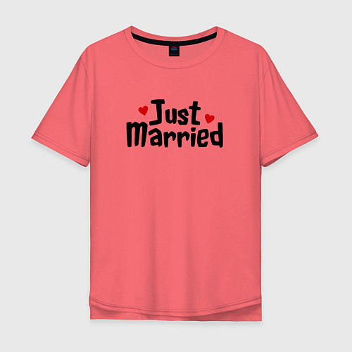 Мужская футболка оверсайз Just Married - Молодожены / Коралловый – фото 1