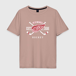 Футболка оверсайз мужская Detroit Red Wings: Est.1926, цвет: пыльно-розовый