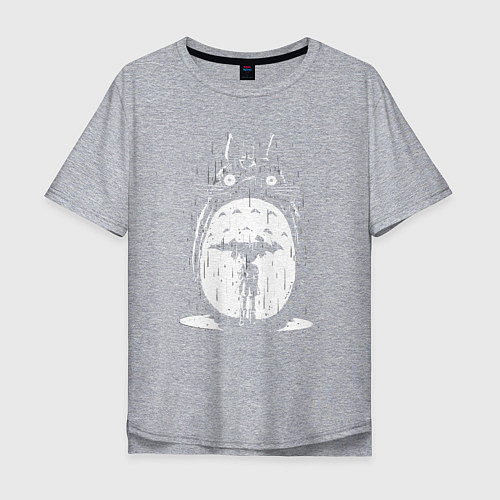 Мужская футболка оверсайз Totoro in rain / Меланж – фото 1