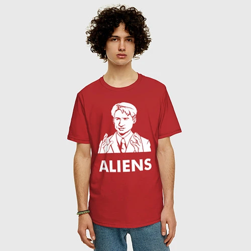 Мужская футболка оверсайз Mulder Aliens / Красный – фото 3