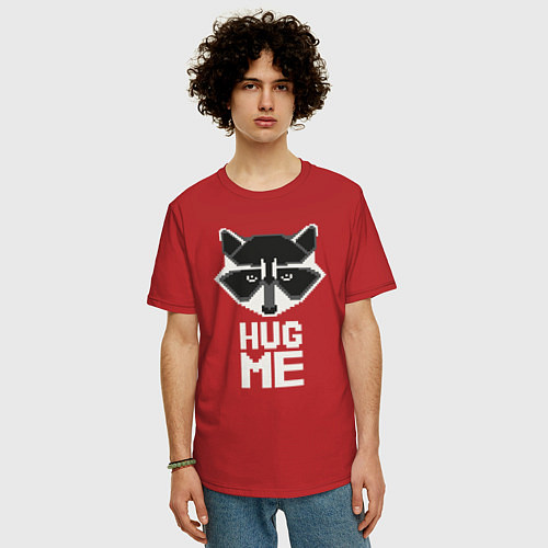 Мужская футболка оверсайз Raccoon: Hug me / Красный – фото 3