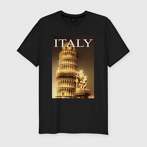 Мужская slim-футболка Leaning tower of Pisa / Черный – фото 1