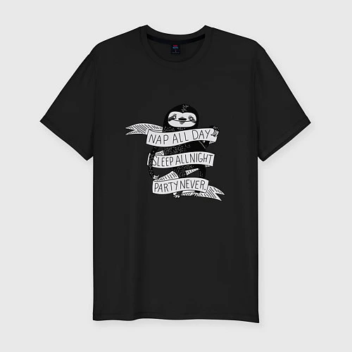 Мужская slim-футболка Ленивец / Черный – фото 1