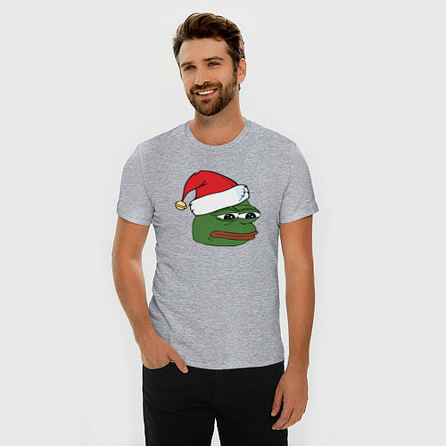 Мужская slim-футболка New year sad frog / Меланж – фото 3
