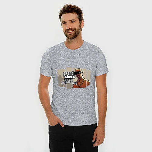Мужская slim-футболка GTA San Andreas / Меланж – фото 3