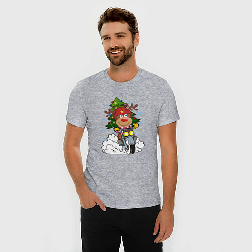 Мужская slim-футболка Олень на байке / Меланж – фото 3