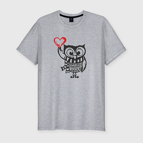 Мужская slim-футболка Сова с сердцем / Меланж – фото 1