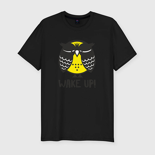Мужская slim-футболка Owl: Wake up! / Черный – фото 1
