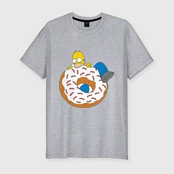 Мужская slim-футболка Гомер на пончике