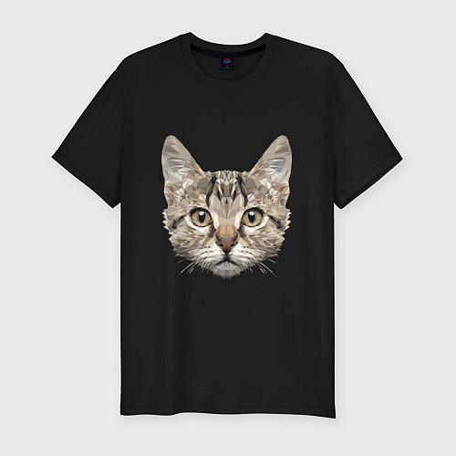 Мужская slim-футболка Полигональный кот / Черный – фото 1