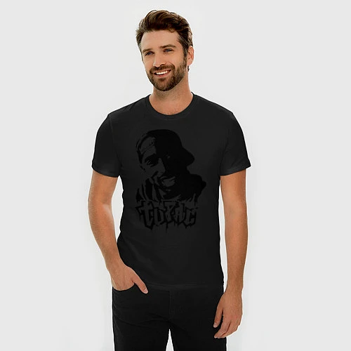 Мужская slim-футболка 2pac / Черный – фото 3