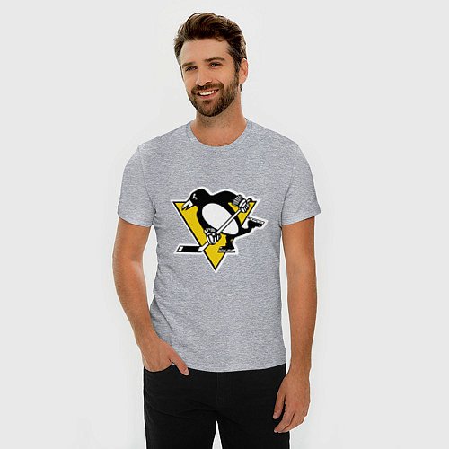 Мужская slim-футболка Pittsburgh Penguins / Меланж – фото 3