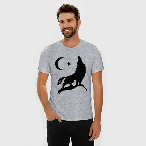 Мужская slim-футболка Кавказский волк / Меланж – фото 3