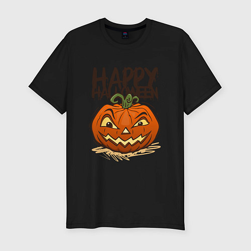 Мужская slim-футболка Happy halloween / Черный – фото 1