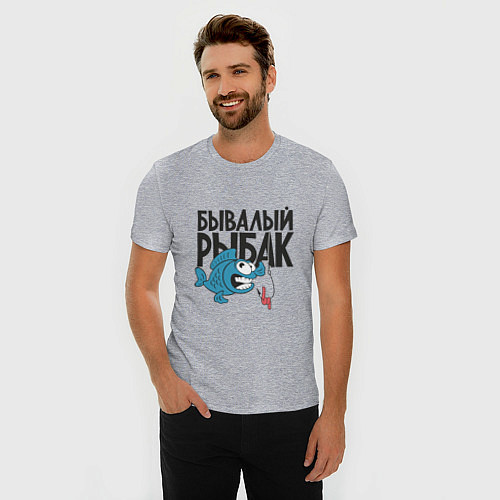 Мужская slim-футболка Бывалый рыбак / Меланж – фото 3