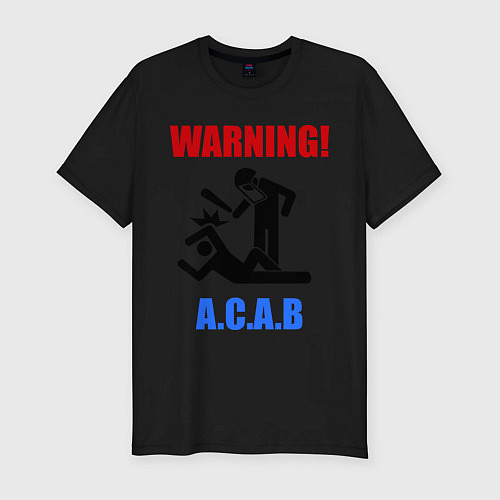 Мужская slim-футболка Warning A.C.A.B / Черный – фото 1