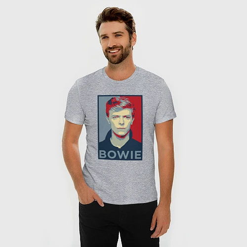 Мужская slim-футболка Bowie Poster / Меланж – фото 3