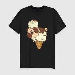 Мужская slim-футболка Мопс-мороженое