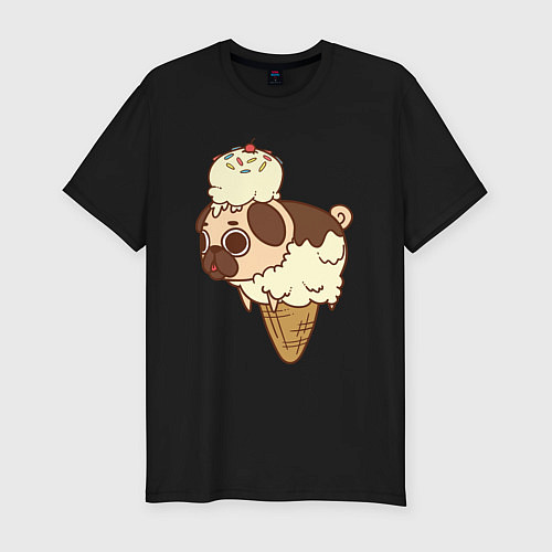 Мужская slim-футболка Мопс-мороженое / Черный – фото 1