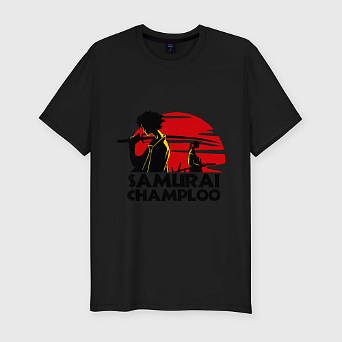 Мужская slim-футболка Самурай Champloo закат / Черный – фото 1