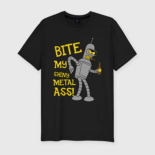 Мужская slim-футболка Bite my shunny metal ass / Черный – фото 1