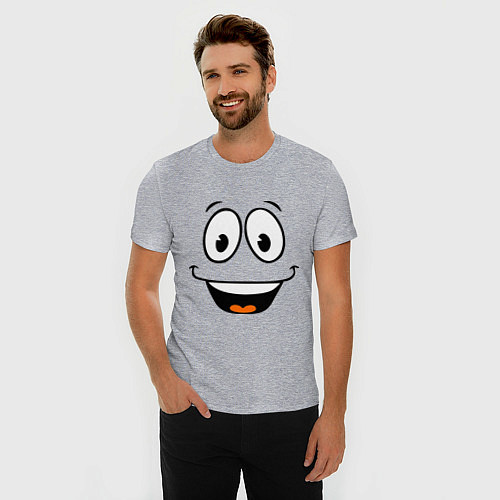 Мужская slim-футболка Радостный смайлик / Меланж – фото 3