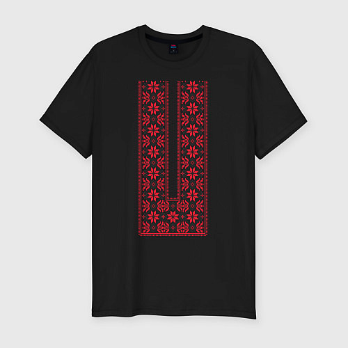 Мужская slim-футболка Элемент украинской одежды / Черный – фото 1
