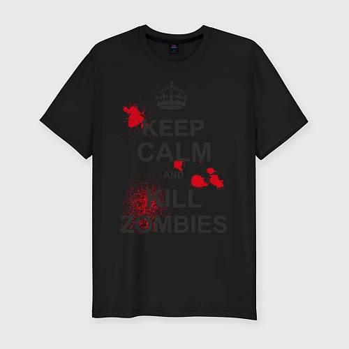 Мужская slim-футболка Keep Calm & Kill Zombies / Черный – фото 1