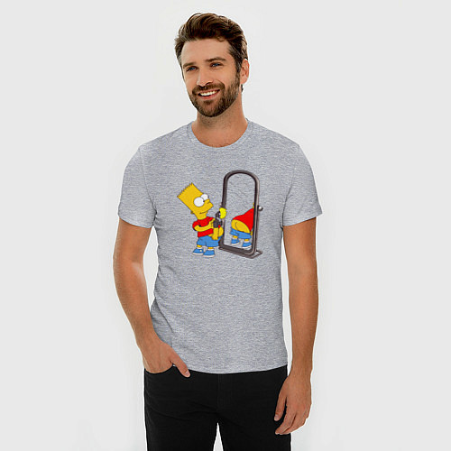 Мужская slim-футболка Барт у зеркала / Меланж – фото 3
