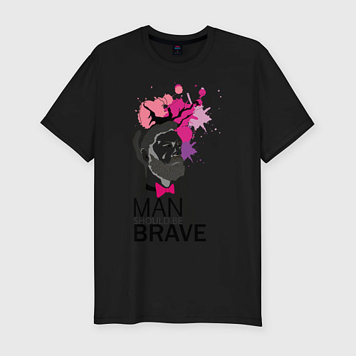 Мужская slim-футболка Man should be brave / Черный – фото 1