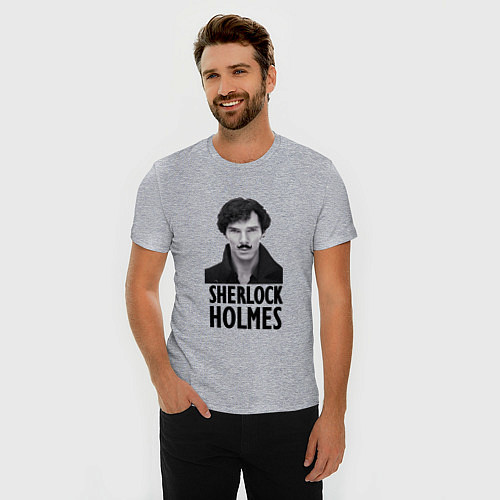 Мужская slim-футболка Sherlock Holmes / Меланж – фото 3