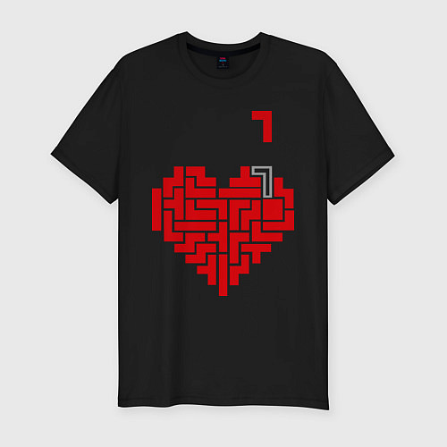 Мужская slim-футболка Тетрис сердца / Черный – фото 1